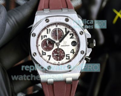 Replica Audemars Piguet Royal Oak Offshore SS White Dial Brown Rubber Watch 42MM